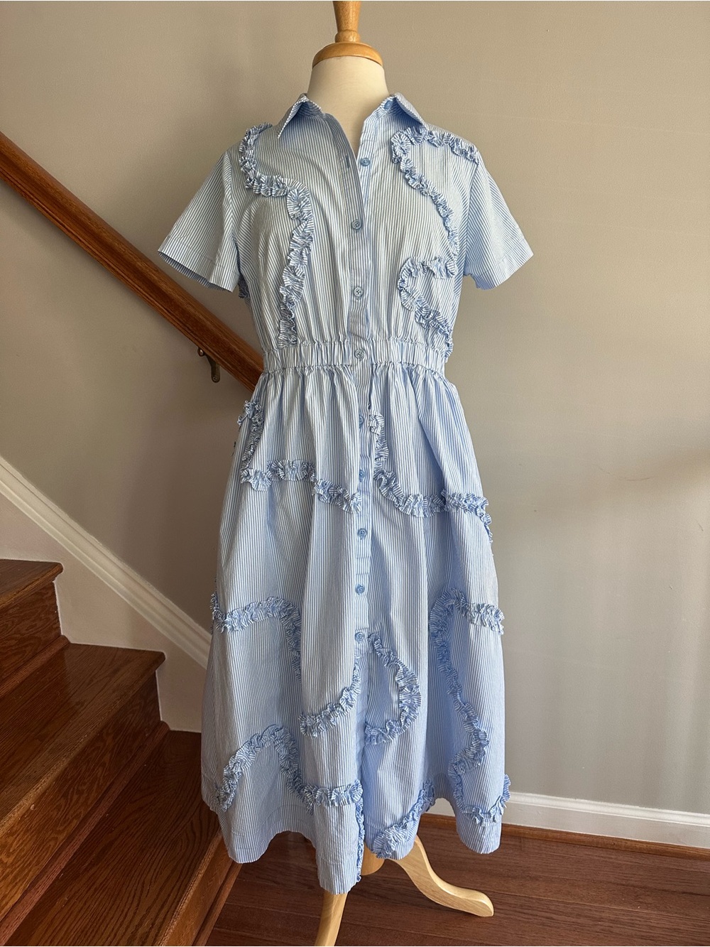 kate spade Light Blue Striped Ruffle Midi Dress